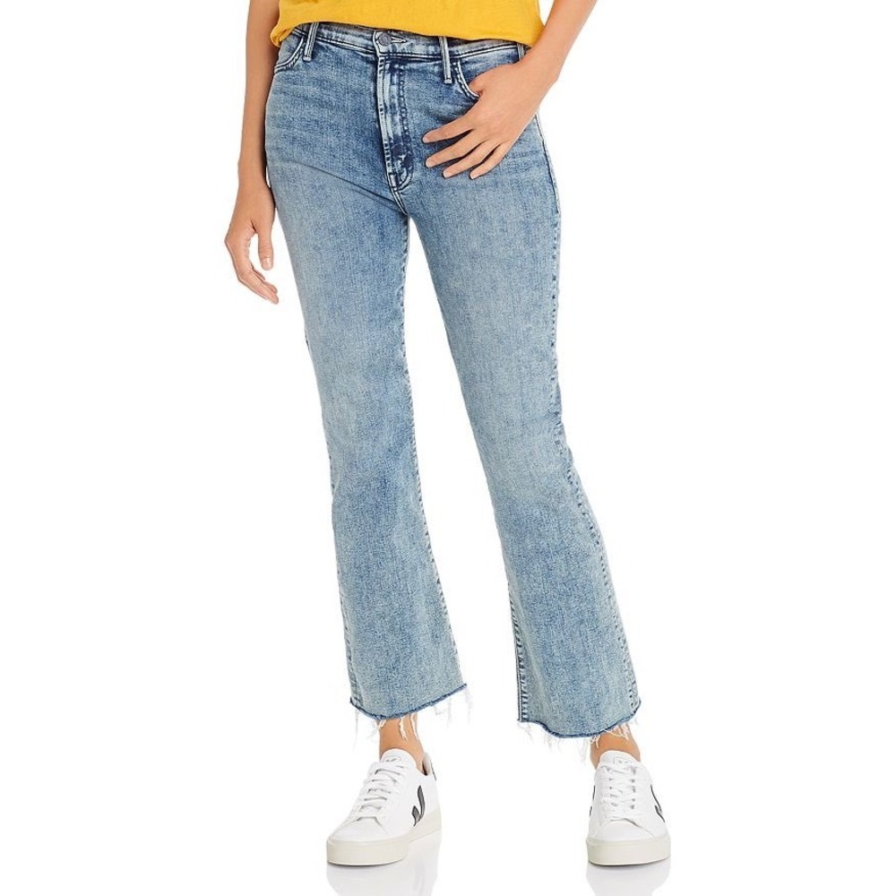 MOTHER The Hustler Ankle Fray Jeans Women 26 High Rise Flare Raw Hem